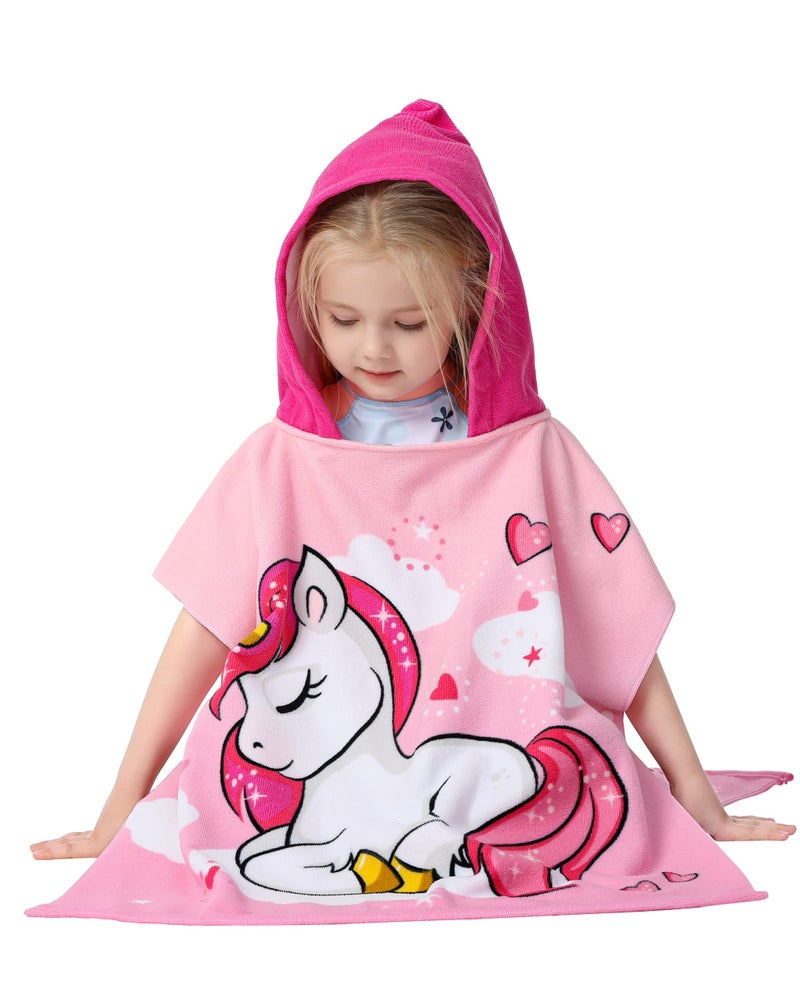 Athaelay Kids Hooded Poncho Towel for Girls, Toddlers Bath Beach Pool Swim Towels with Hood Cover-ups Swimwear (3D Unicorn with Bag) - Image 4